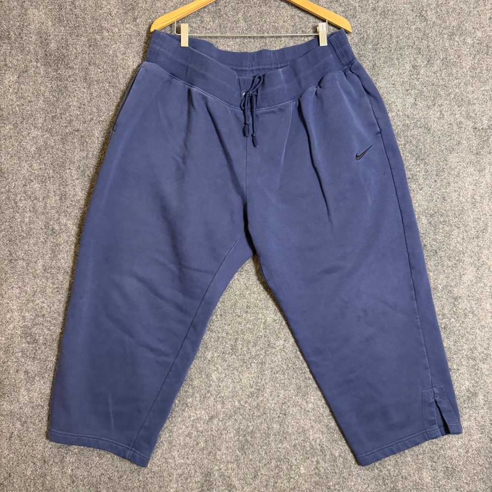 Nike Baggy Y2K 2000s Blue Fleece Cropped Sweatpants Mens 3X Embroidered Swoosh